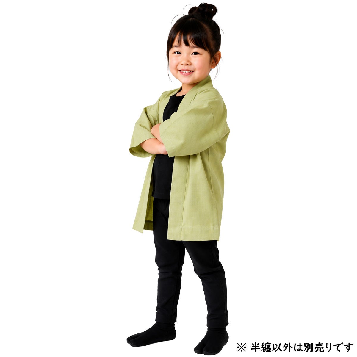 子供用 無地半纏 うぐいす色 スラブ生地 4号 10～11歳用