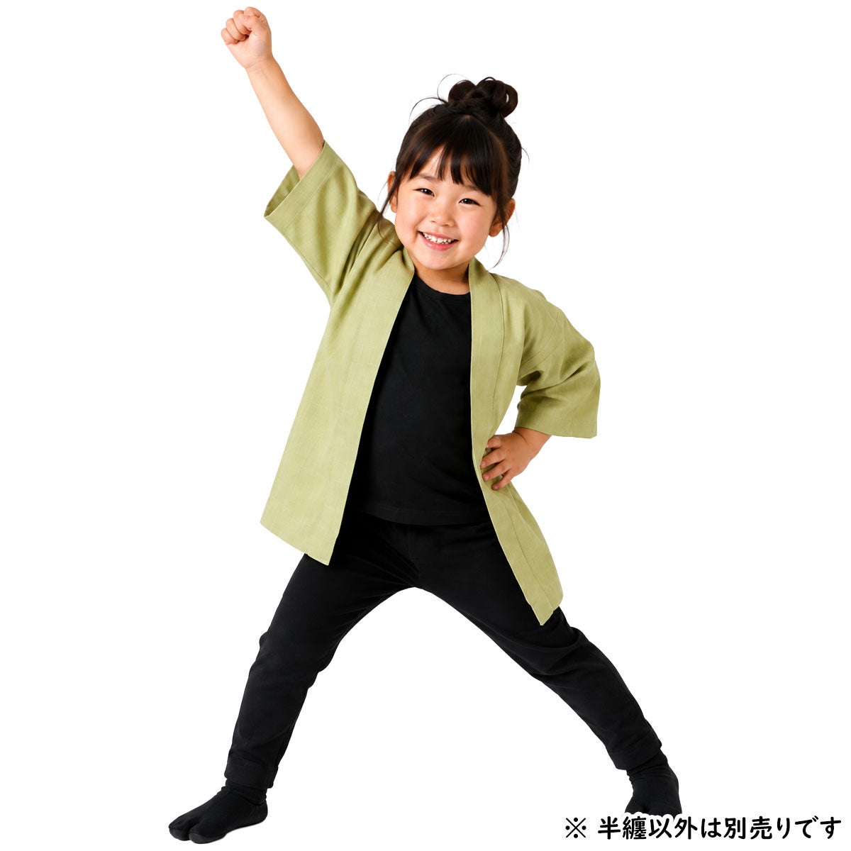 子供用 無地半纏 うぐいす色 スラブ生地 5号 12～13歳用