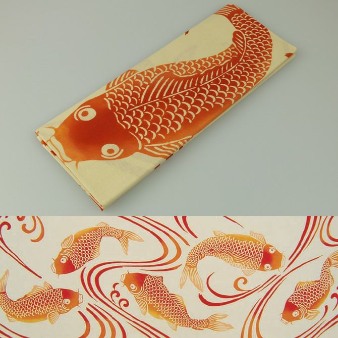 東京いろは 本染め手ぬぐい 鯉 オレンジ | 祭り用品専門店の祭すみたや
