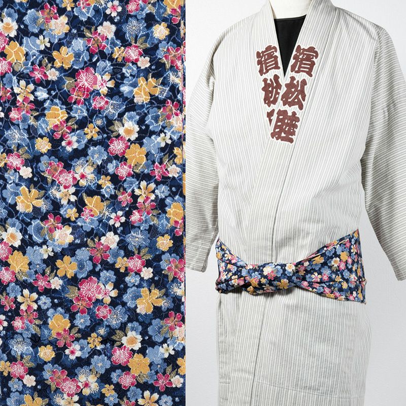 ちりめん一重巻き帯 花づくし 青 | 祭り用品専門店の祭すみたや