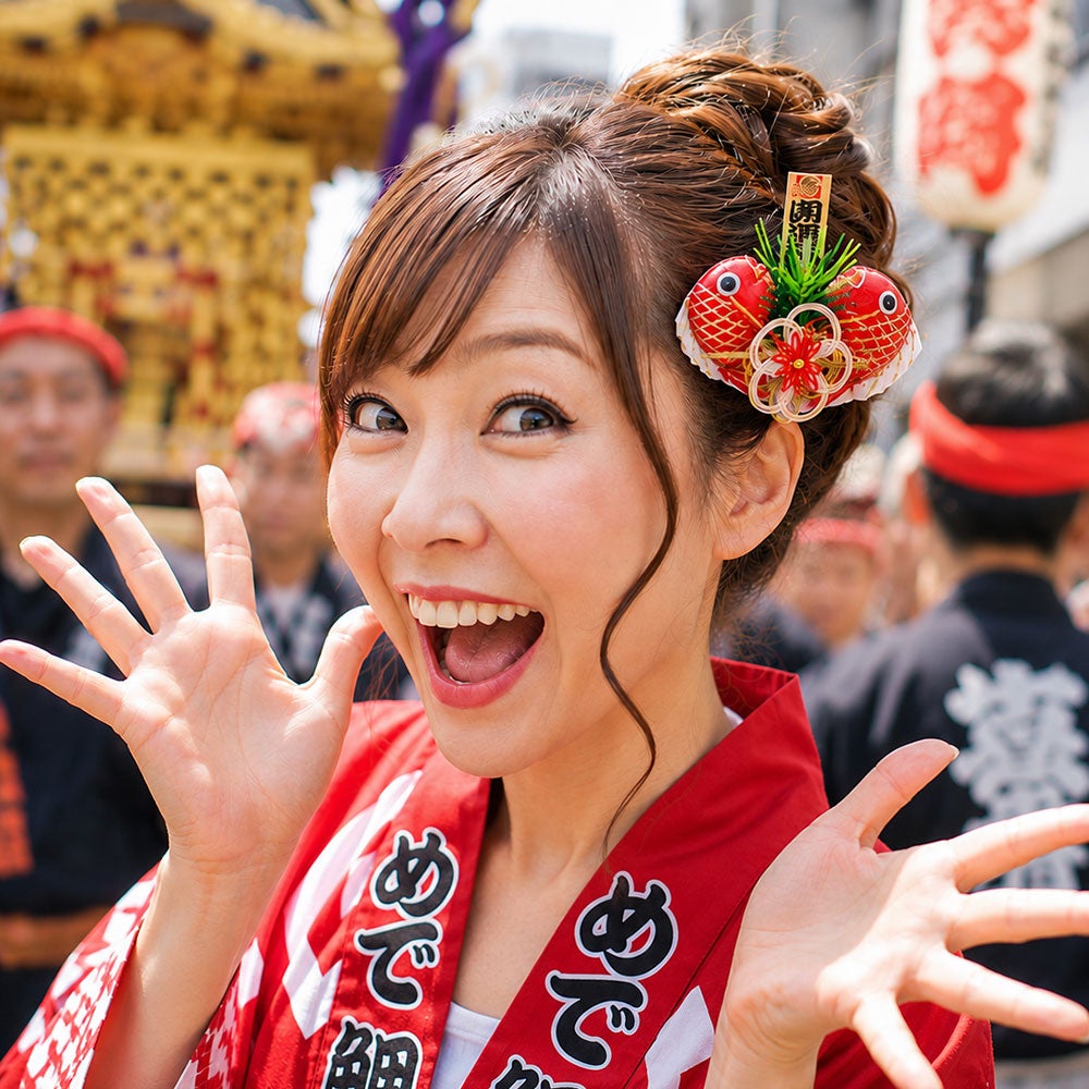 祭り髪飾り めで鯛 開運招福 ヘアクリップ付き