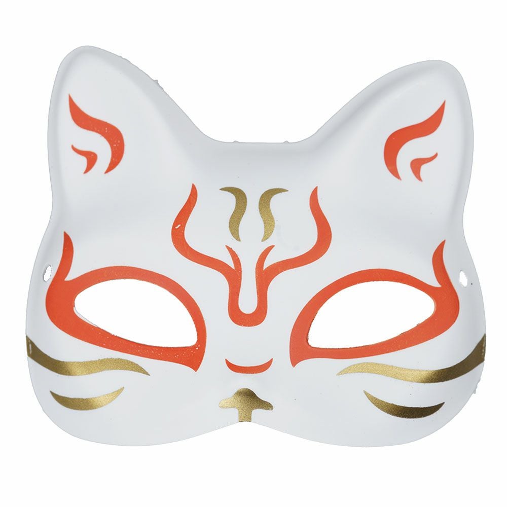 お面 猫面 紅白 房付き プラスチック製 | 祭り用品専門店の祭すみたや