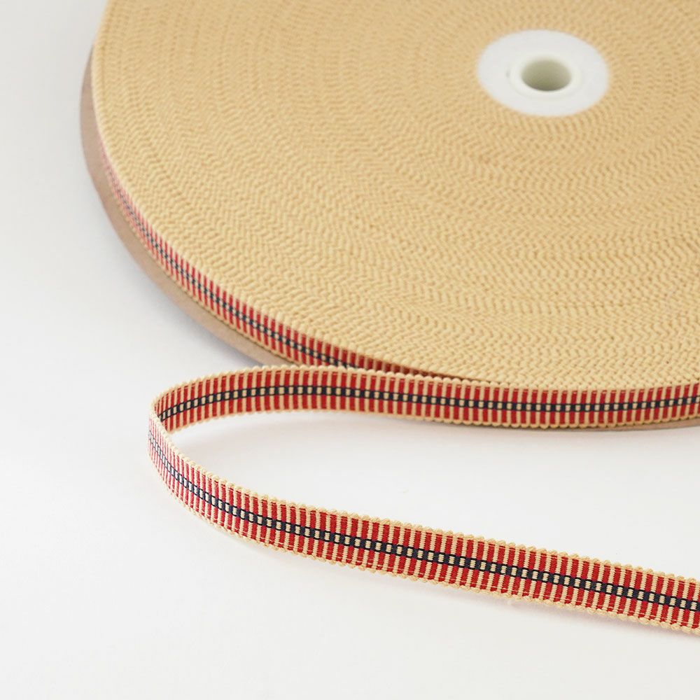 箱紐・平紐 一巻（60m） #221 白にオレンジ2重線 幅:12mm | 祭り用品