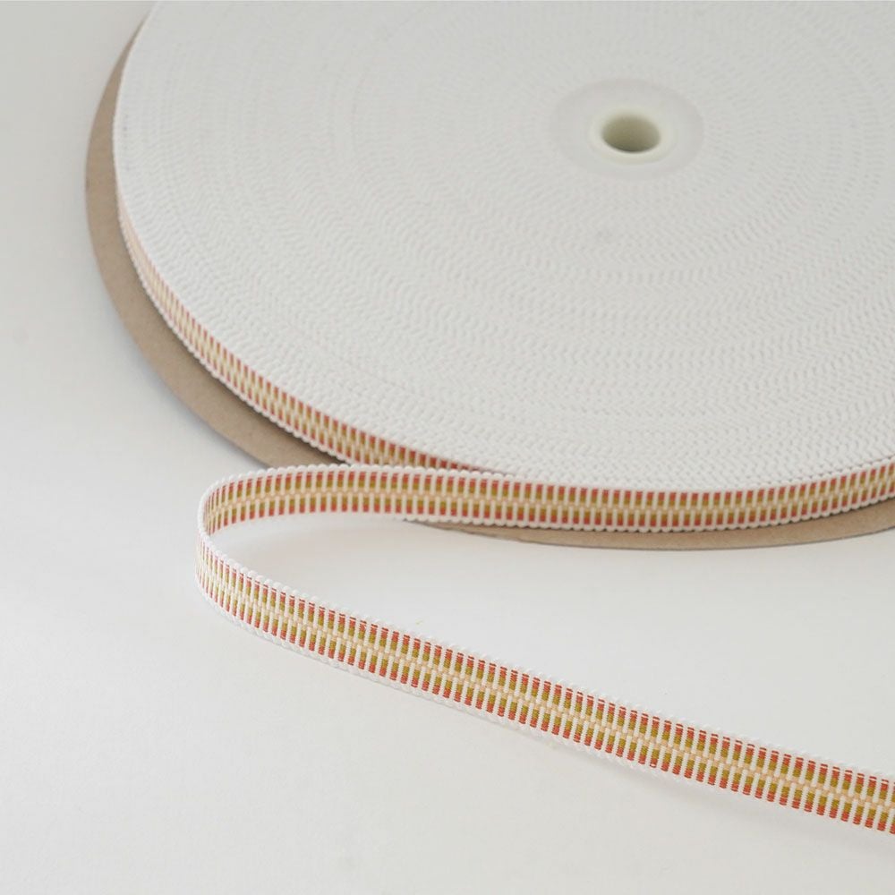 箱紐・平紐 一巻（60m） #221 白にオレンジ2重線 幅:12mm | 祭り用品