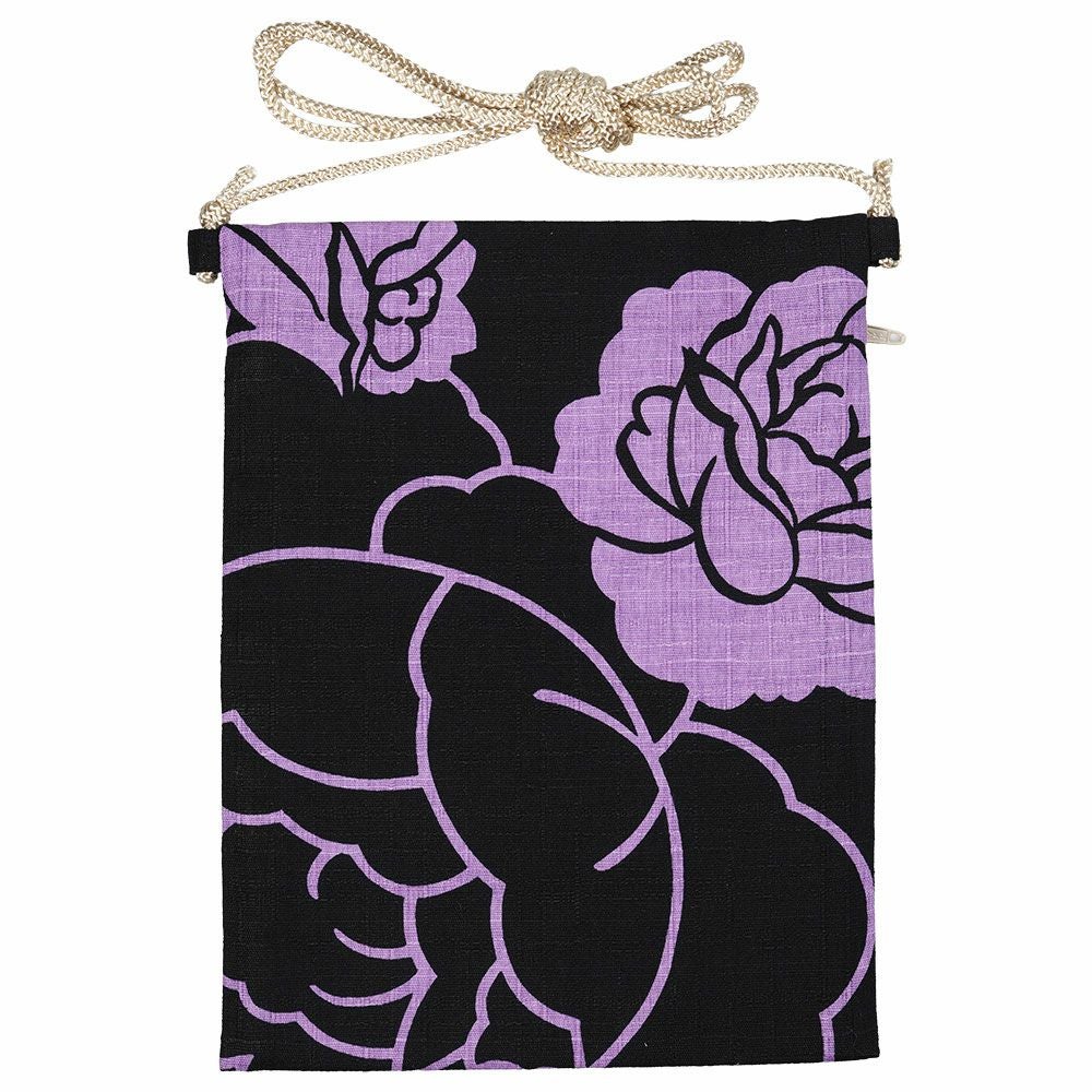 縦長ポーチ　薔薇　ふじ色