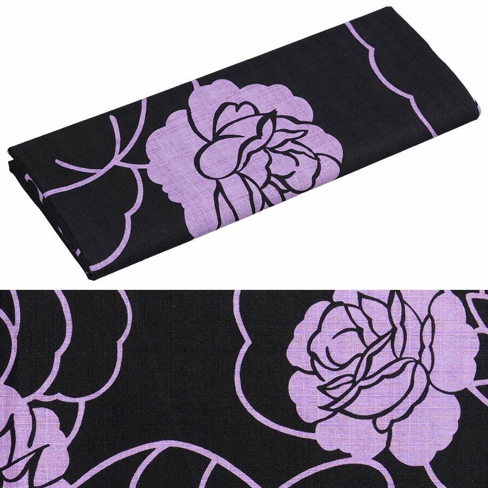 東京小粋　プリント手ぬぐいサイズ生地　薔薇　ふじ色