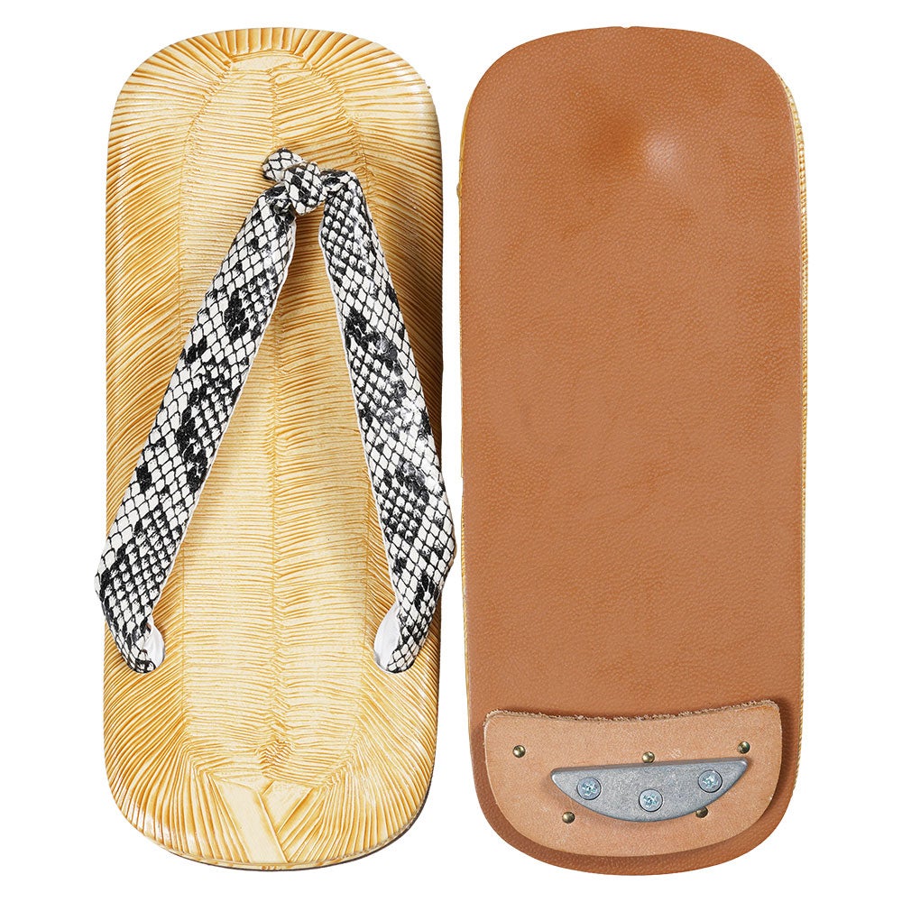 ヘビ柄鼻緒　白　ビニール雪駄　雪駄底金具付き　SSサイズ