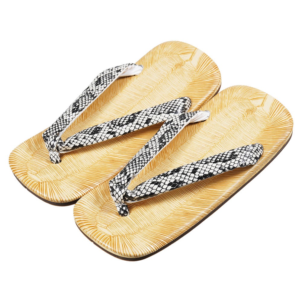 ヘビ柄鼻緒　白　ビニール雪駄　雪駄底金具付き　SSサイズ