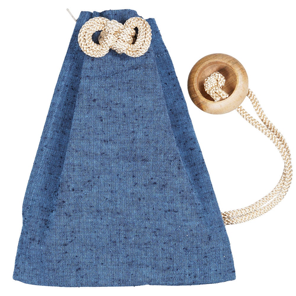 腰下げ巾着袋　ブルー紬