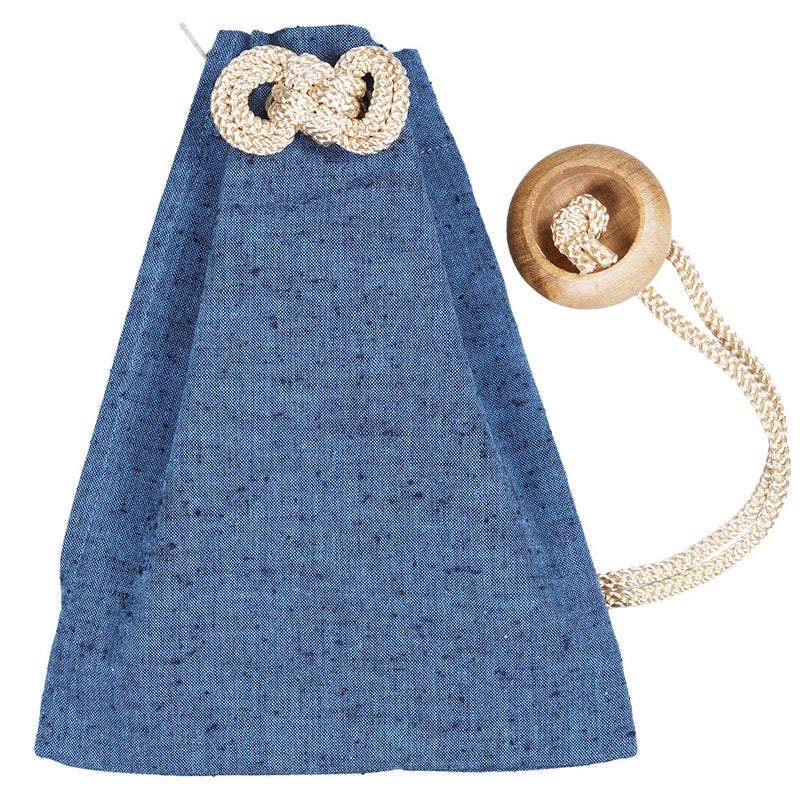 腰下げ巾着袋　ブルー紬