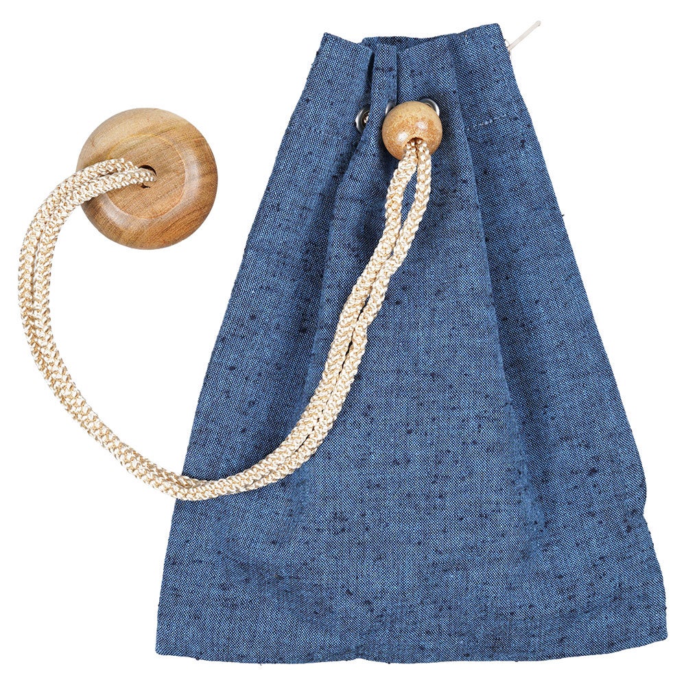 腰下げ巾着袋　ブルー紬