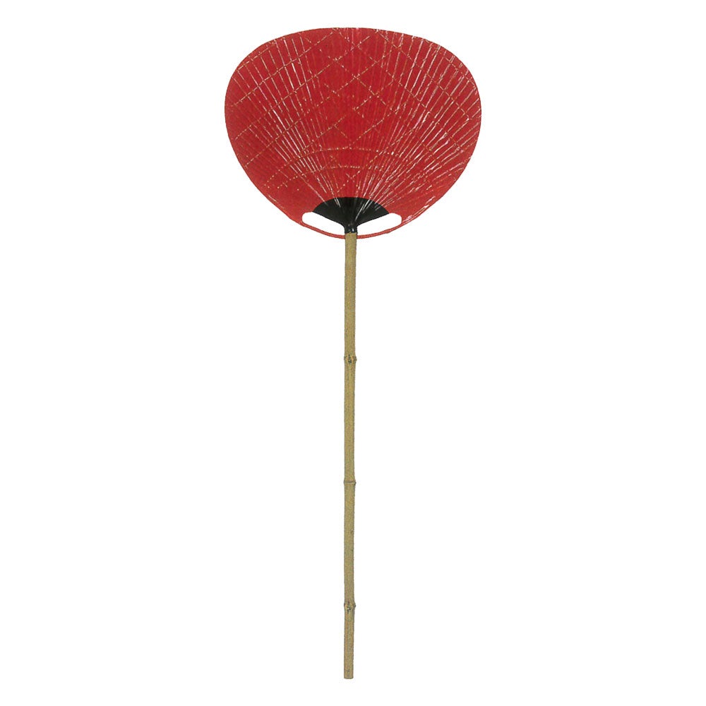 特大うちわ No.8130 尺3丸柄万月柄長 元黒 ニス引 赤