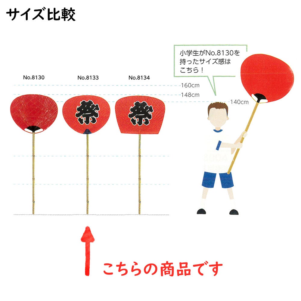 特大うちわ No.8133 尺3丸柄万月柄長 祭 赤地