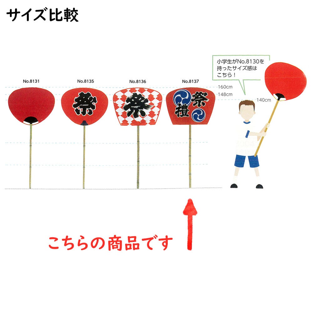 特大うちわ No.8137 尺6一文字柄長 祭禮紋入 裏黄
