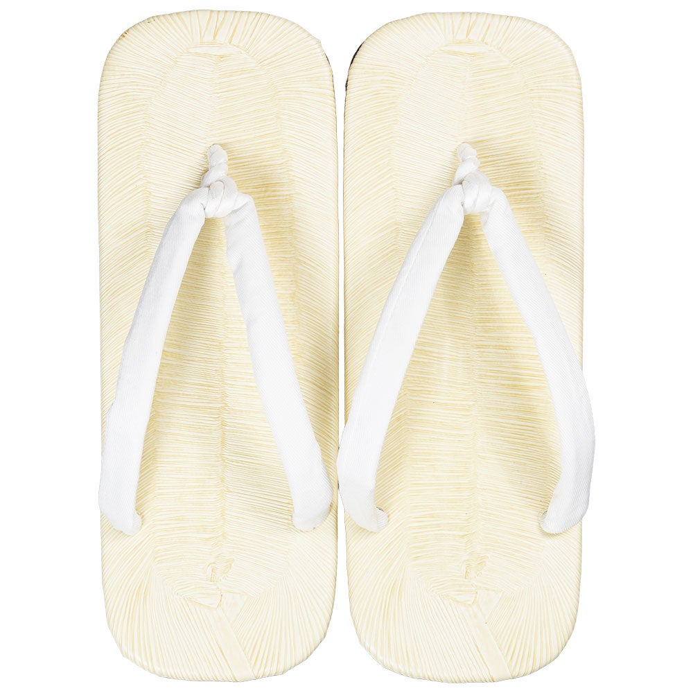 つぼ下りビニール雪駄　白鼻緒 先反り タイヤ底 並大細（約24.0cm / 7寸7分）