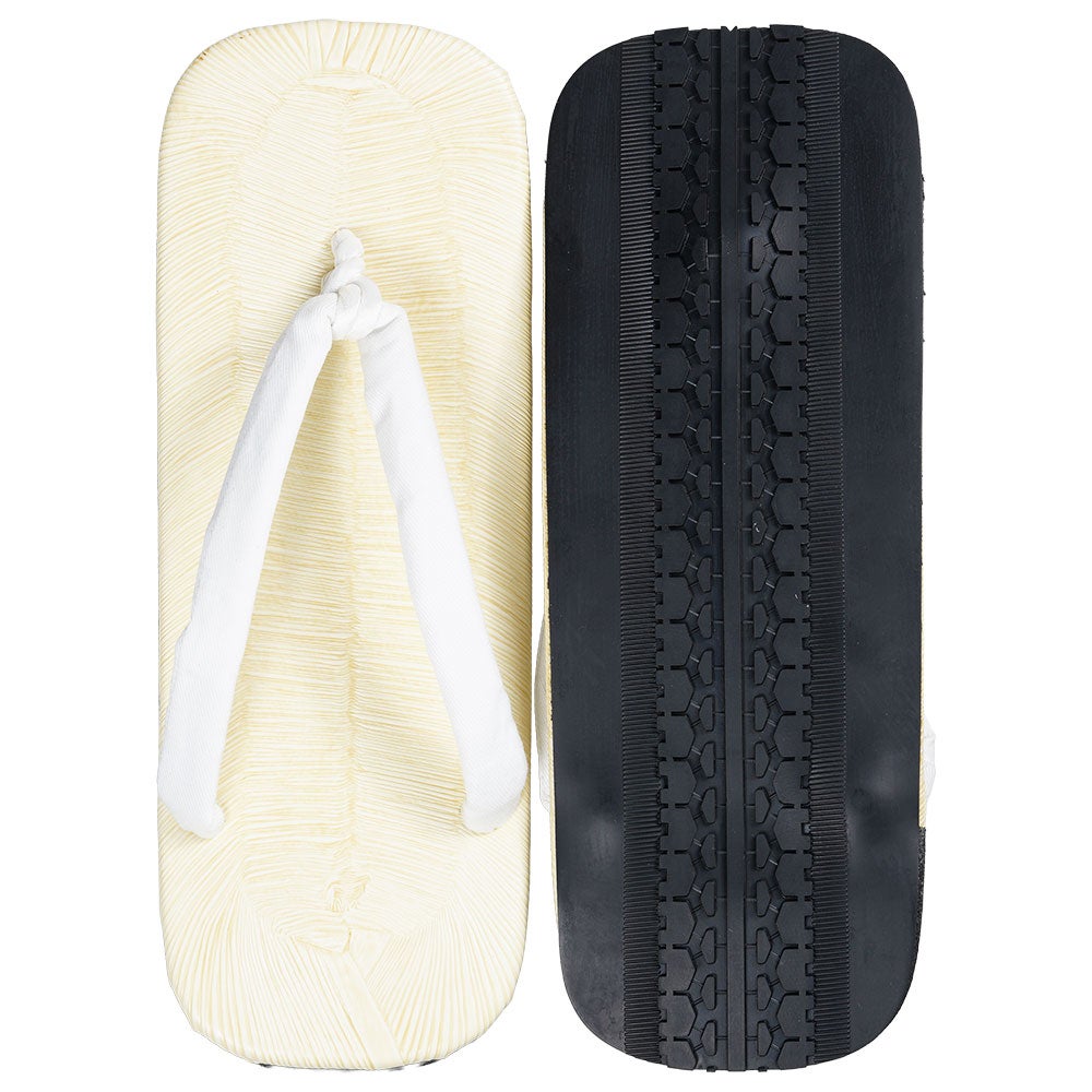 つぼ下りビニール雪駄　白鼻緒 先反り タイヤ底 並大細（約24.0cm / 7寸7分）