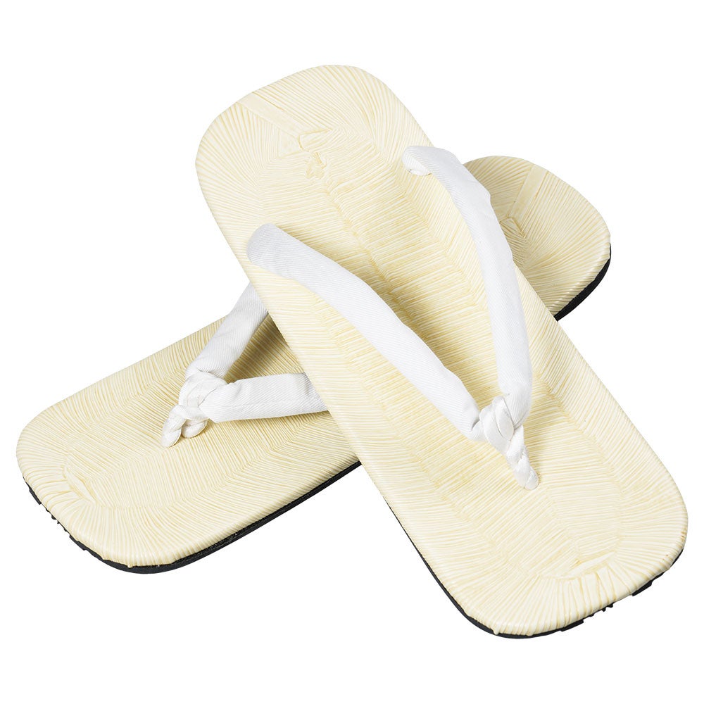 つぼ下りビニール雪駄　白鼻緒 先反り タイヤ底 並大細（約24.0cm / 7寸7分）