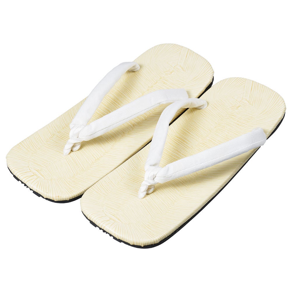 つぼ下りビニール雪駄　白鼻緒 先反り タイヤ底 並大細（約24.0cm / 7寸7分）