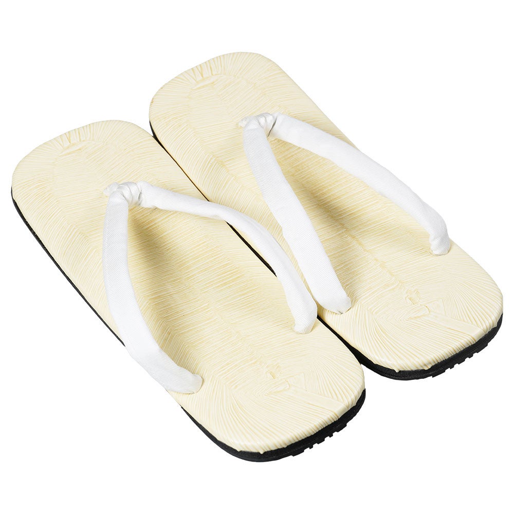 つぼ下りビニール雪駄　白鼻緒 先反り タイヤ底 並大細（約24.0cm / 7寸7分）