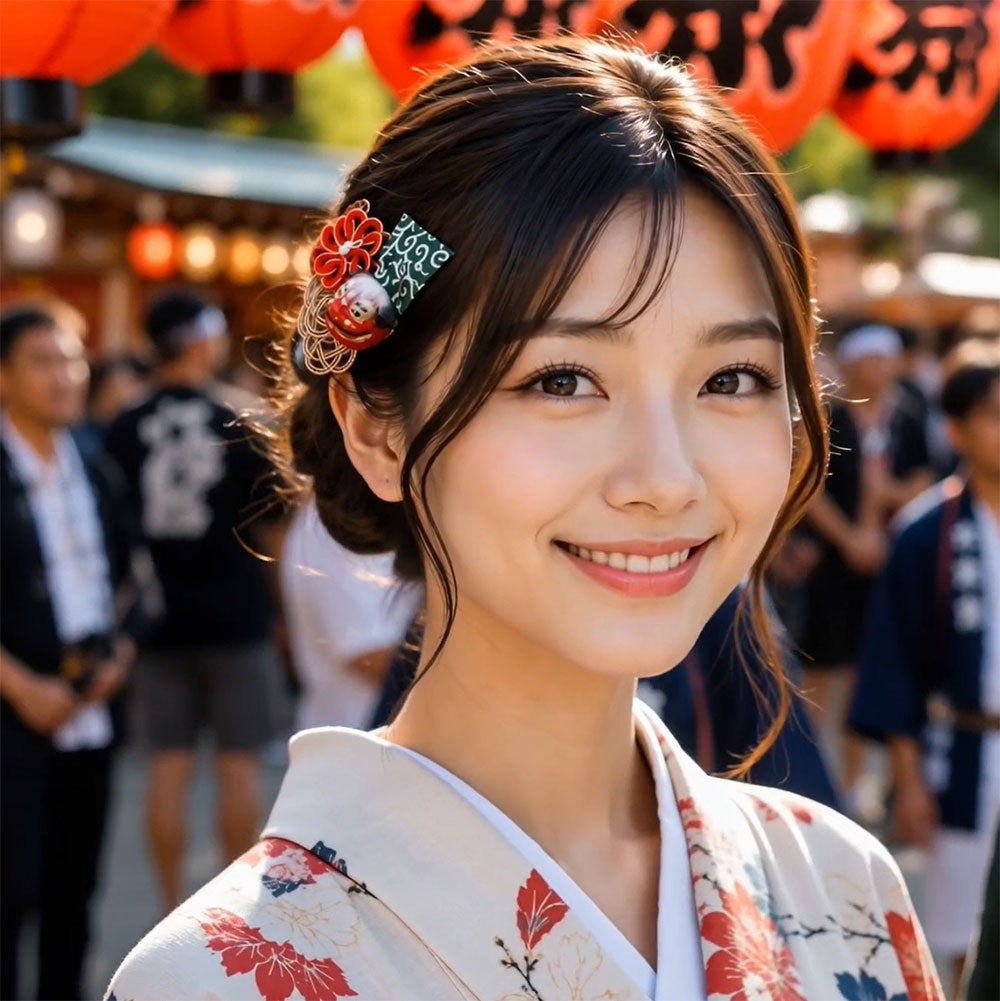 祭り髪飾り 獅子舞 紫 ヘアクリップ付き